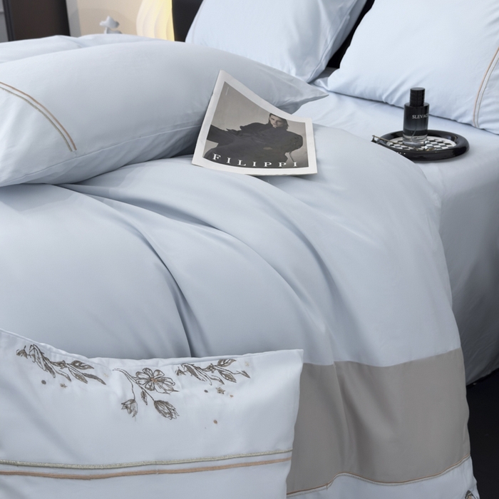 91家纺网 家纺一手货源 找家纺 苏美 2025新款加厚全棉绣花四件套-铃兰 铃兰-天空蓝