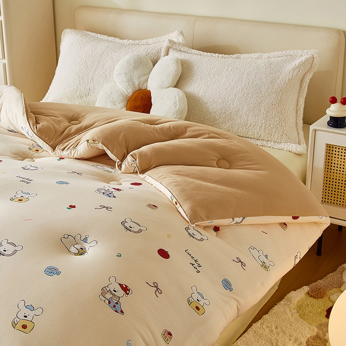 91家纺网 家纺一手货源 找家纺 梦恬佳 2025新款软糯牛奶丝小提花针织棉冬被春秋被被子被芯 哈喽小狗