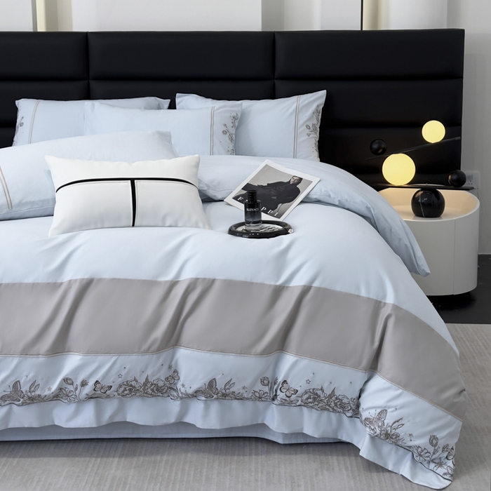 91家纺网 家纺一手货源 找家纺 苏美 2025新款加厚全棉绣花四件套-铃兰 铃兰-天空蓝