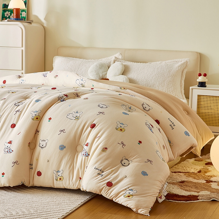 91家纺网 家纺一手货源 找家纺 梦恬佳 2025新款软糯牛奶丝小提花针织棉冬被春秋被被子被芯 哈喽小狗