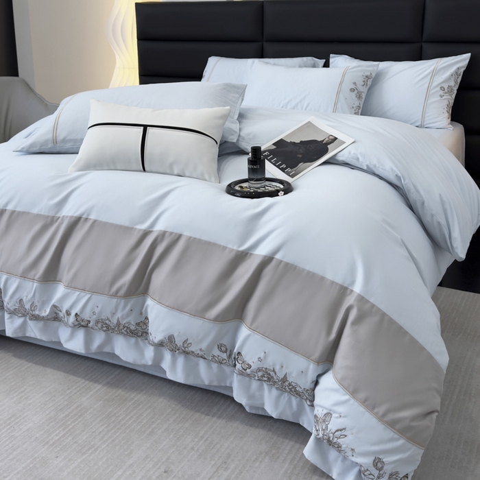 91家纺网 家纺一手货源 找家纺 苏美 2025新款加厚全棉绣花四件套-铃兰 铃兰-天空蓝