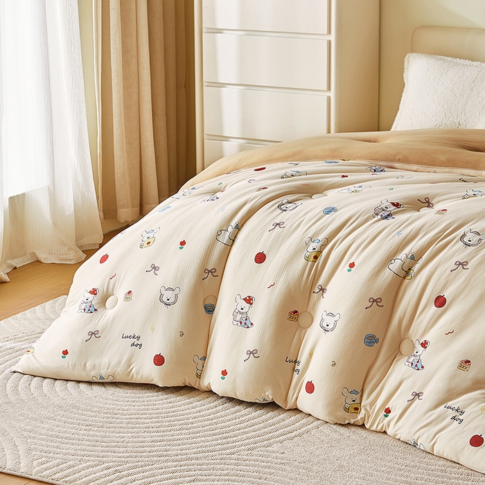 91家纺网 家纺一手货源 找家纺 梦恬佳 2025新款软糯牛奶丝小提花针织棉冬被春秋被被子被芯 哈喽小狗