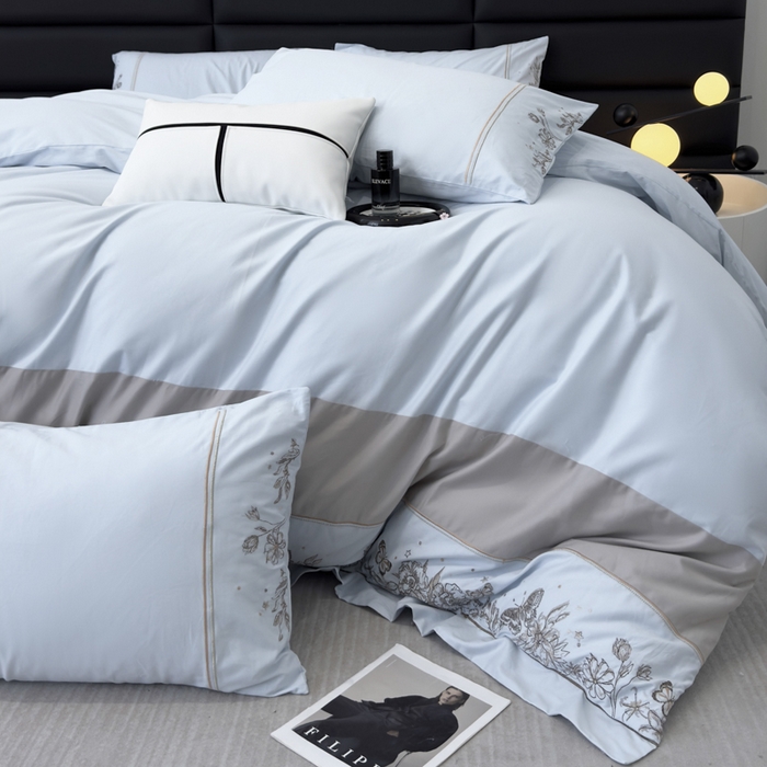 91家纺网 家纺一手货源 找家纺 苏美 2025新款加厚全棉绣花四件套-铃兰 铃兰-天空蓝