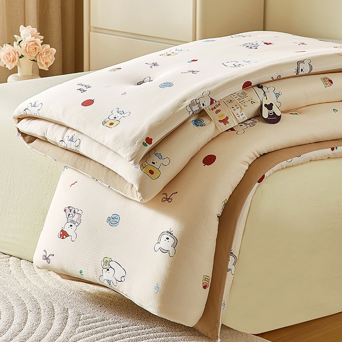 91家纺网 家纺一手货源 找家纺 梦恬佳 2025新款软糯牛奶丝小提花针织棉冬被春秋被被子被芯 哈喽小狗