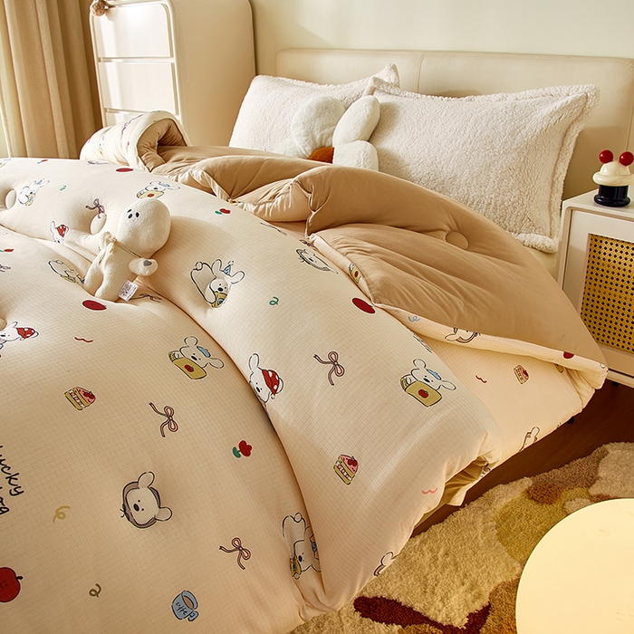 91家纺网 家纺一手货源 找家纺 梦恬佳 2025新款软糯牛奶丝小提花针织棉冬被春秋被被子被芯 哈喽小狗