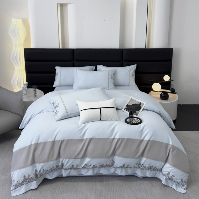 91家纺网 家纺一手货源 找家纺 苏美 2025新款加厚全棉绣花四件套-铃兰 铃兰-天空蓝