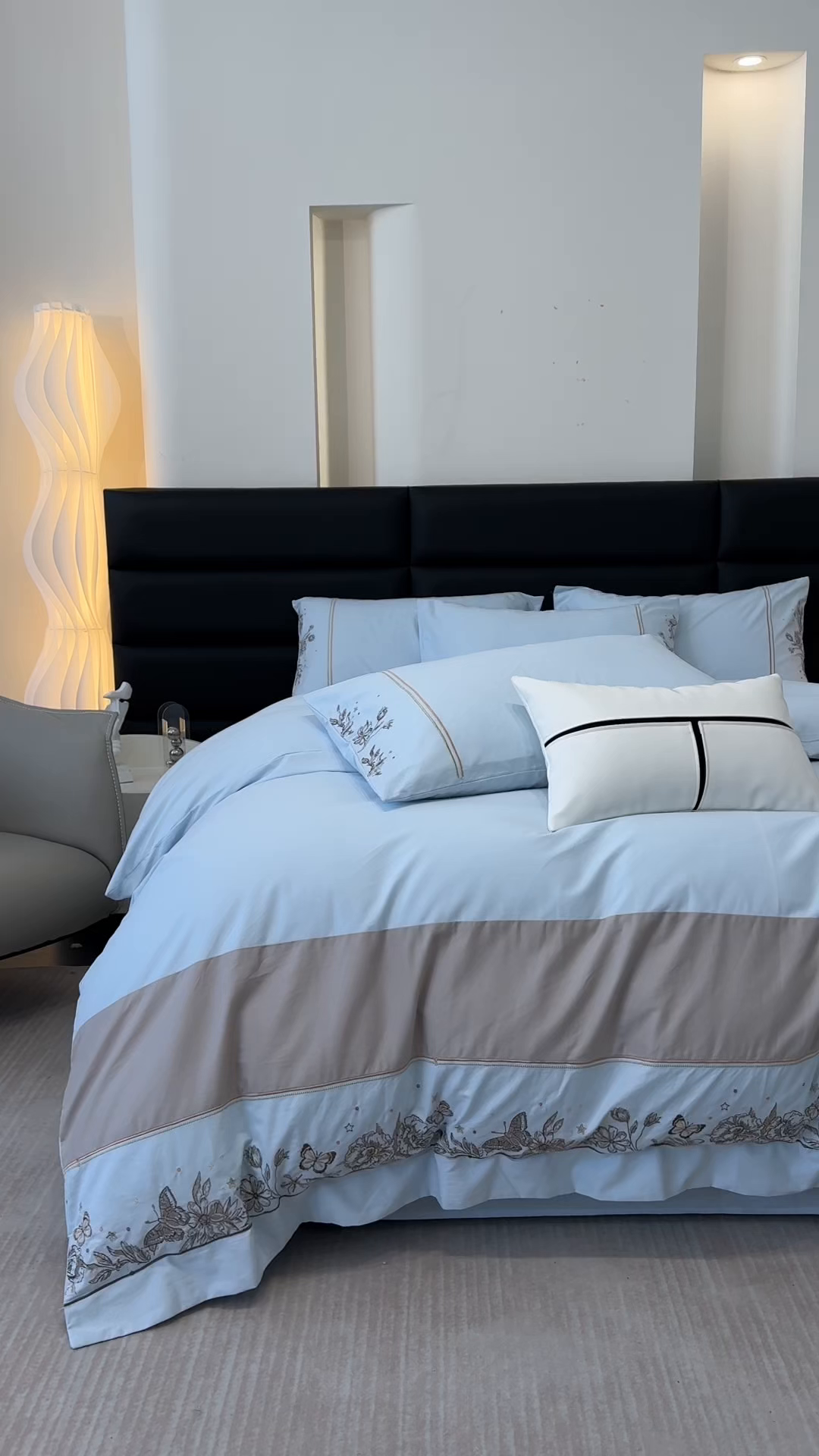 91家纺网 家纺一手货源 找家纺 苏美 2025新款加厚全棉绣花四件套-铃兰 铃兰-天空蓝