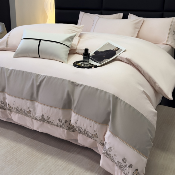 91家纺网 家纺一手货源 找家纺 苏美 2025新款加厚全棉绣花四件套-铃兰 铃兰-温柔粉