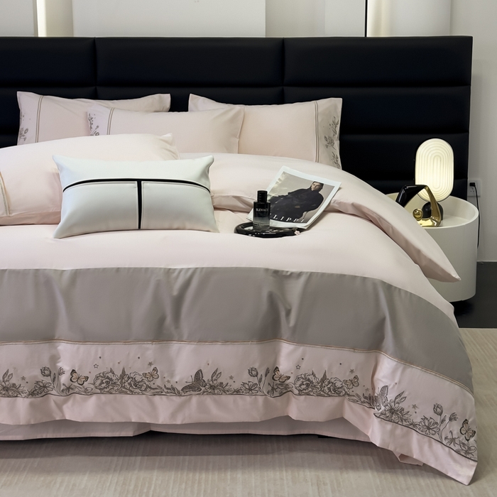 91家纺网 家纺一手货源 找家纺 苏美 2025新款加厚全棉绣花四件套-铃兰 铃兰-温柔粉