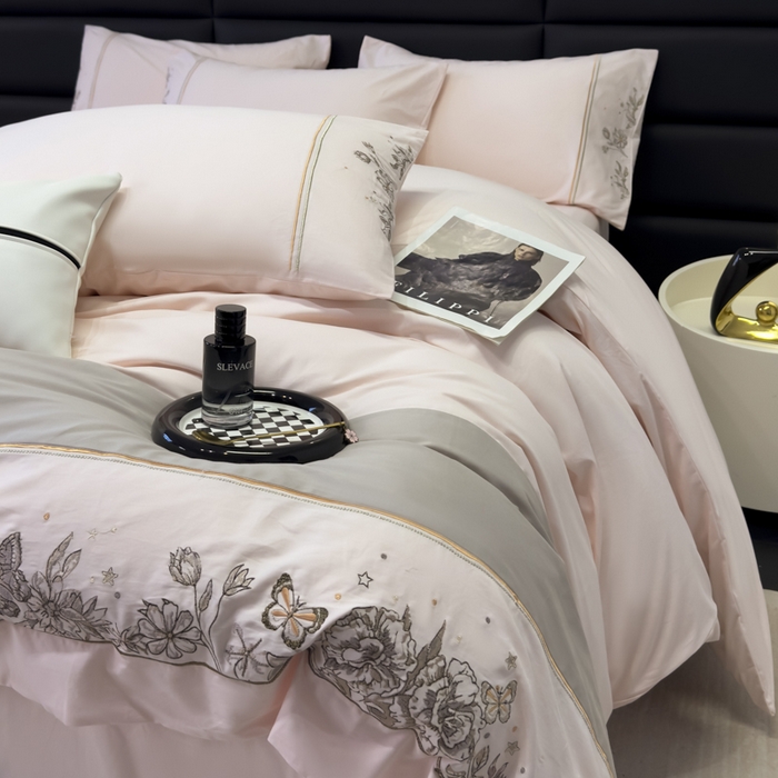 91家纺网 家纺一手货源 找家纺 苏美 2025新款加厚全棉绣花四件套-铃兰 铃兰-温柔粉