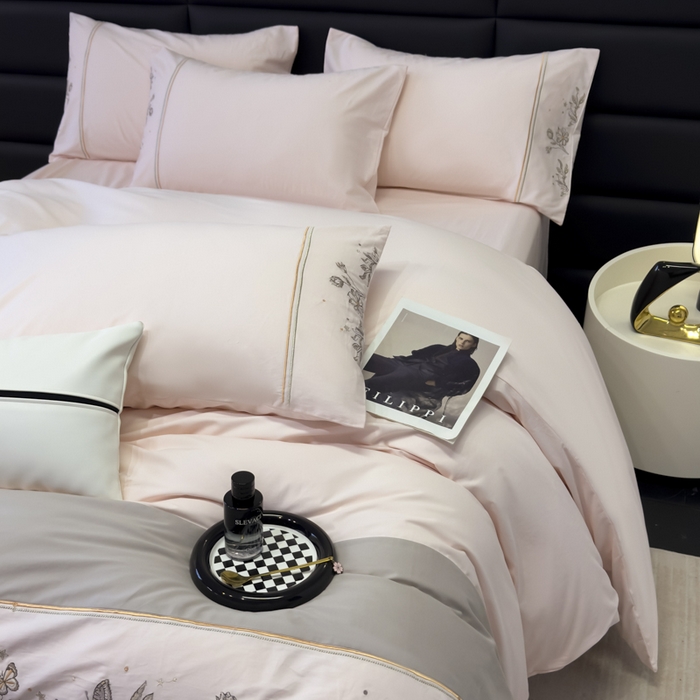 91家纺网 家纺一手货源 找家纺 苏美 2025新款加厚全棉绣花四件套-铃兰 铃兰-温柔粉