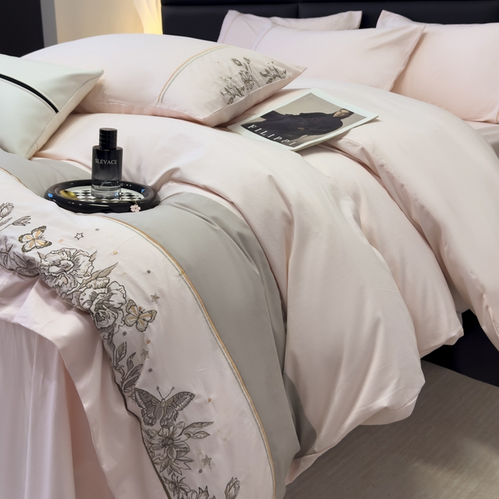 91家纺网 家纺一手货源 找家纺 苏美 2025新款加厚全棉绣花四件套-铃兰 铃兰-温柔粉