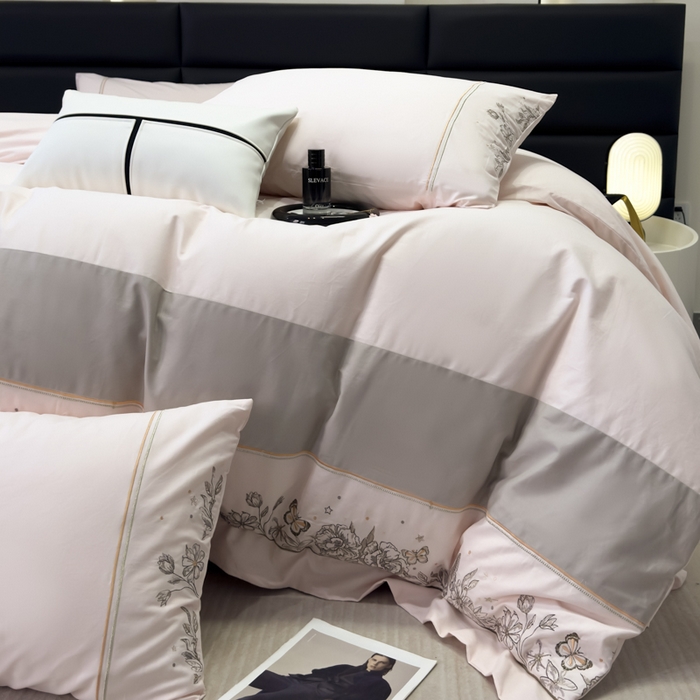 91家纺网 家纺一手货源 找家纺 苏美 2025新款加厚全棉绣花四件套-铃兰 铃兰-温柔粉