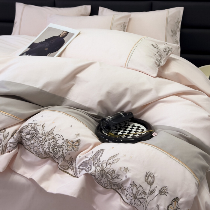 91家纺网 家纺一手货源 找家纺 苏美 2025新款加厚全棉绣花四件套-铃兰 铃兰-温柔粉