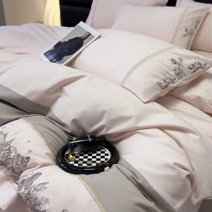 91家纺网 家纺一手货源 找家纺 苏美 2025新款加厚全棉绣花四件套-铃兰 铃兰-温柔粉