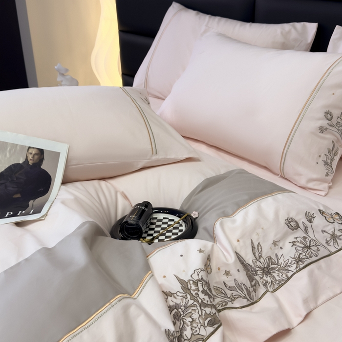 91家纺网 家纺一手货源 找家纺 苏美 2025新款加厚全棉绣花四件套-铃兰 铃兰-温柔粉