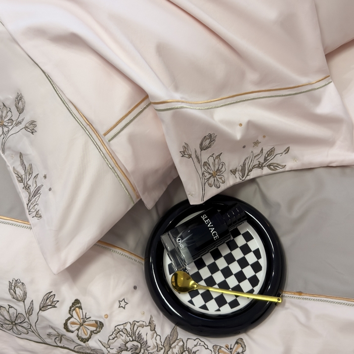 91家纺网 家纺一手货源 找家纺 苏美 2025新款加厚全棉绣花四件套-铃兰 铃兰-温柔粉