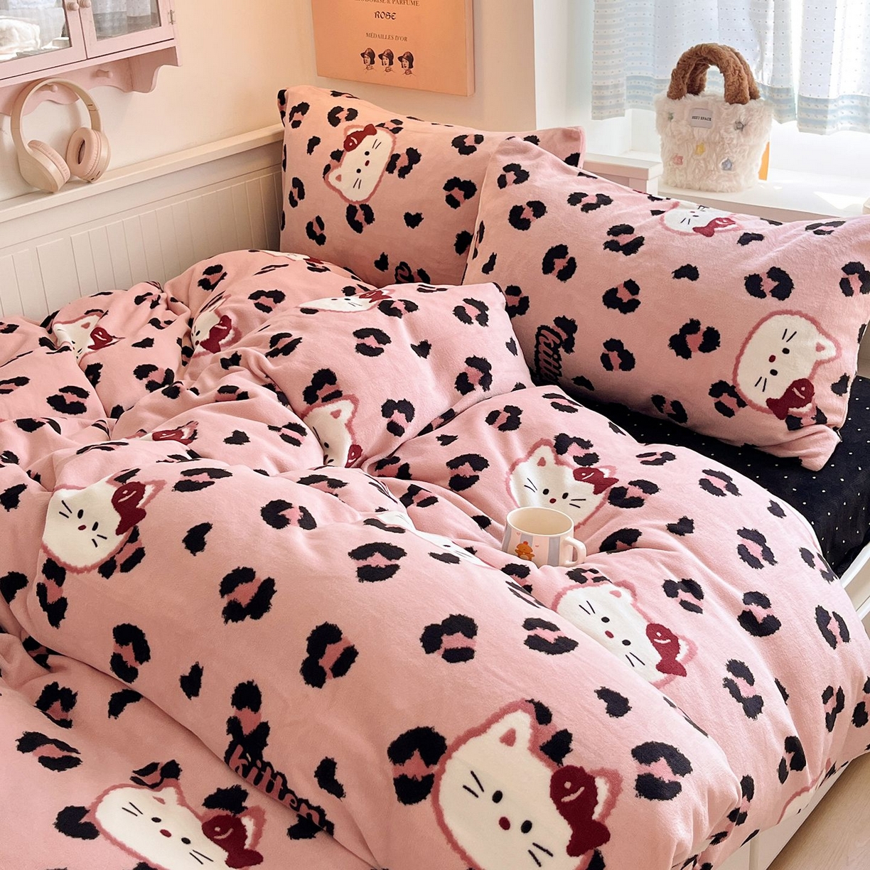 91家纺网 家纺一手货源 找家纺 （总）金爱家 2025新款A类ins小清新少女奶油卡通可爱加厚牛奶绒四件套