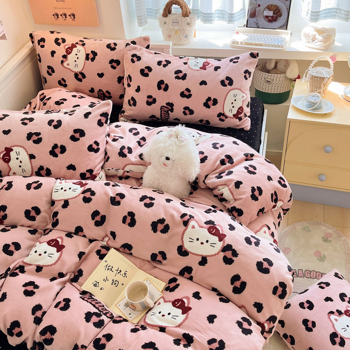 91家纺网 家纺一手货源 找家纺 （总）金爱家 2025新款A类ins小清新少女奶油卡通可爱加厚牛奶绒四件套