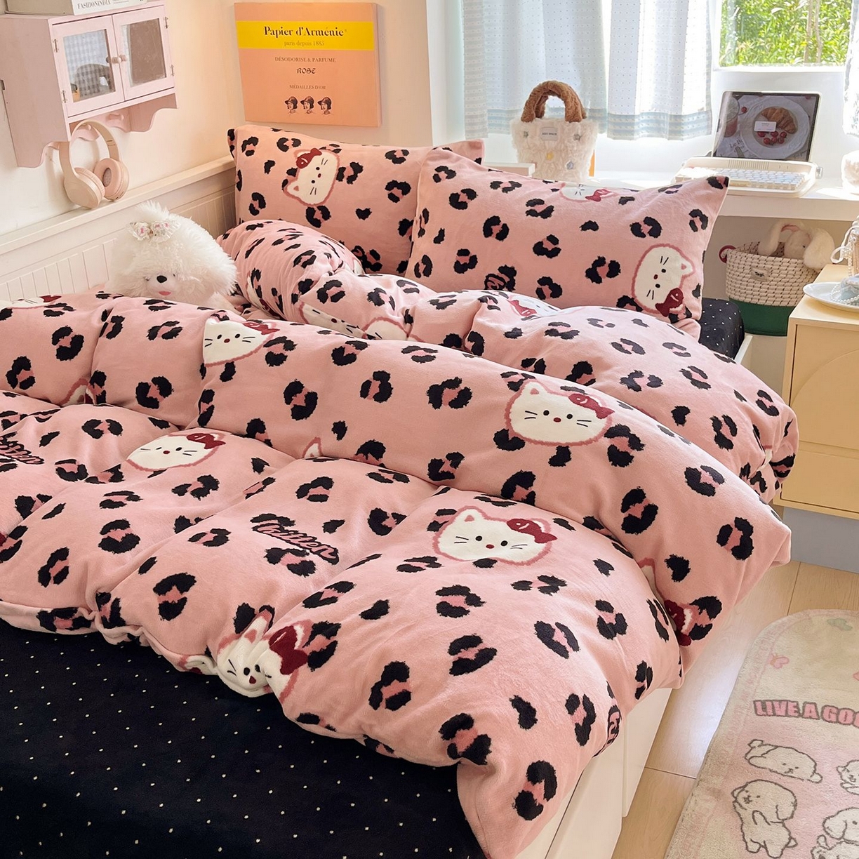 91家纺网 家纺一手货源 找家纺 （总）金爱家 2025新款A类ins小清新少女奶油卡通可爱加厚牛奶绒四件套