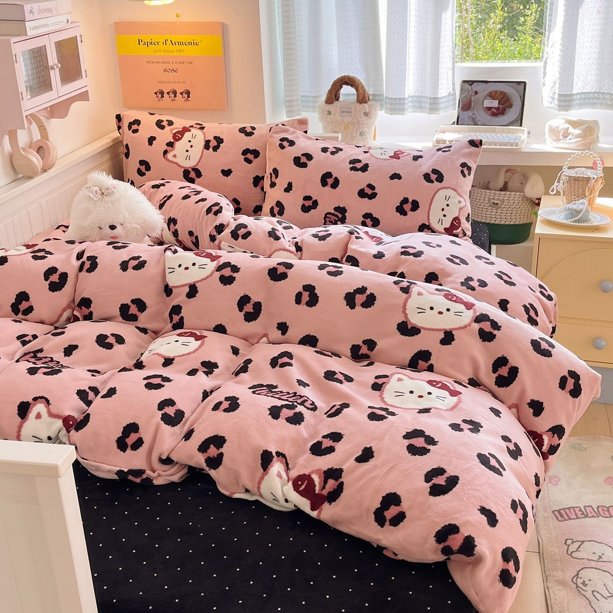 91家纺网 家纺一手货源 找家纺 （总）金爱家 2025新款A类ins小清新少女奶油卡通可爱加厚牛奶绒四件套