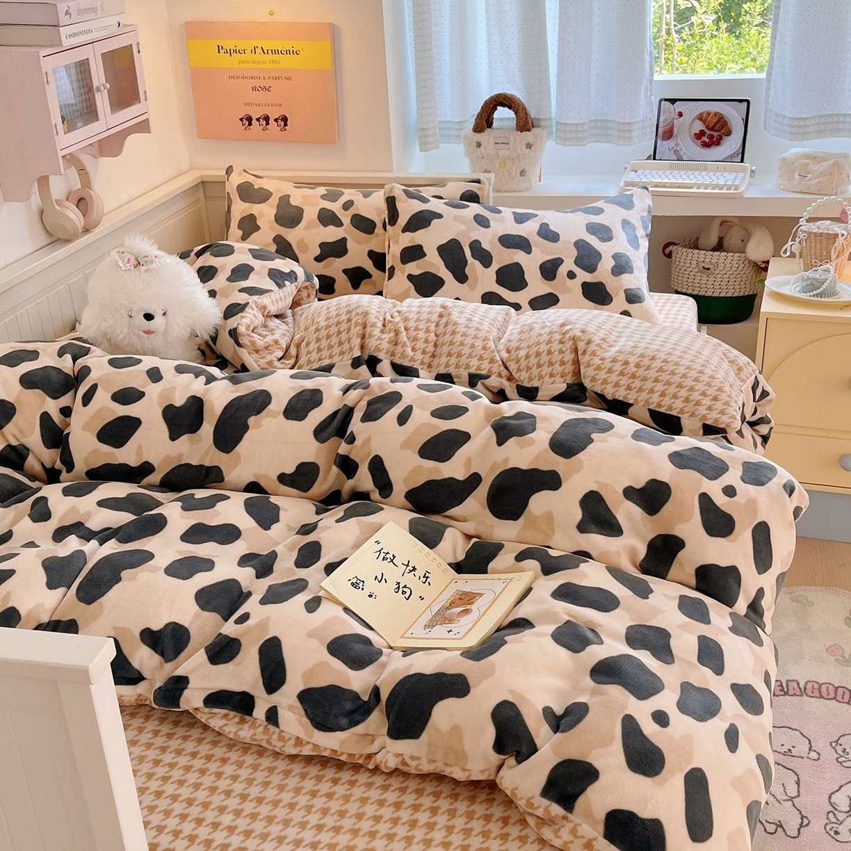 91家纺网 家纺一手货源 找家纺 （总）金爱家 2025新款A类ins小清新少女奶油卡通可爱加厚牛奶绒四件套