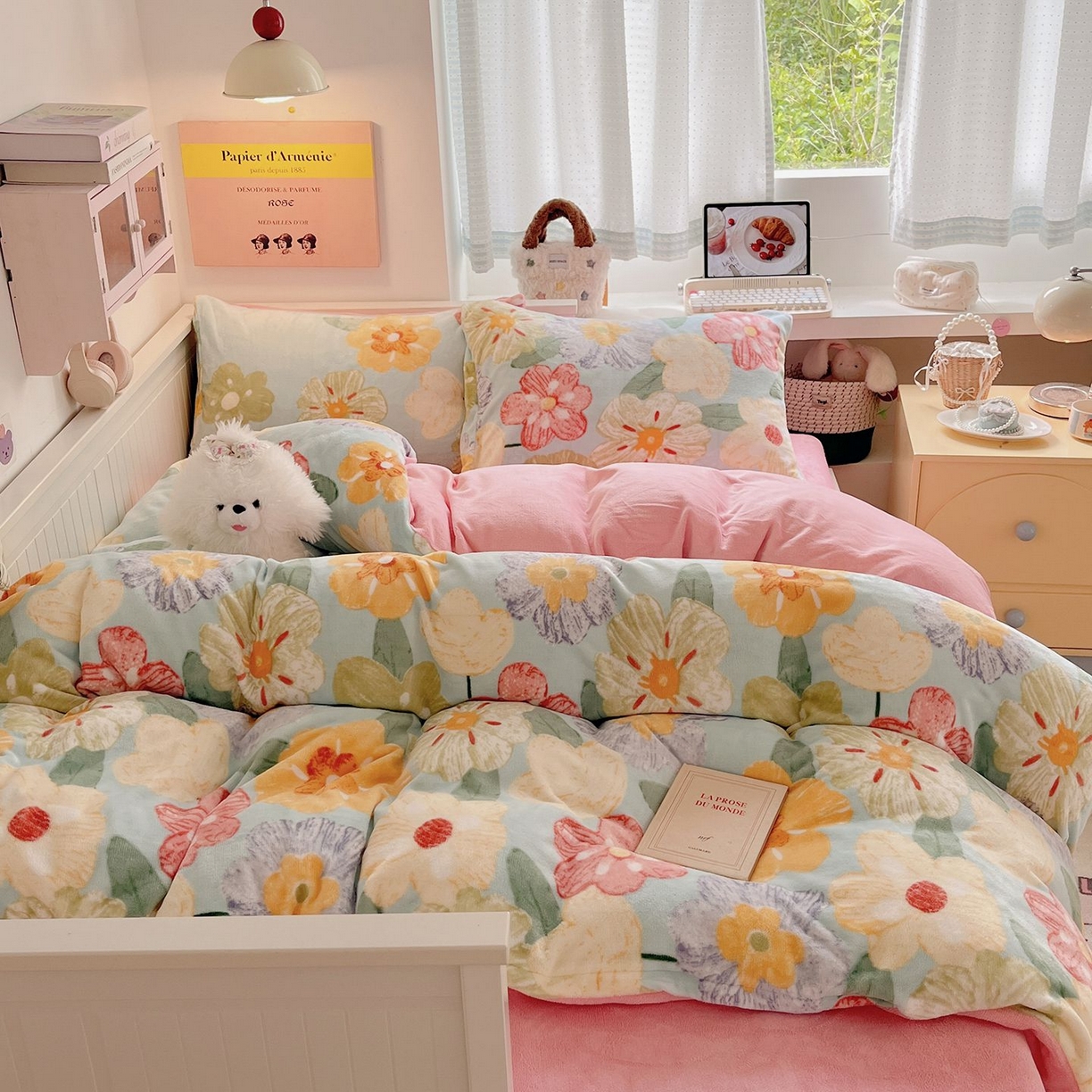 91家纺网 家纺一手货源 找家纺 （总）金爱家 2025新款A类ins小清新少女奶油卡通可爱加厚牛奶绒四件套