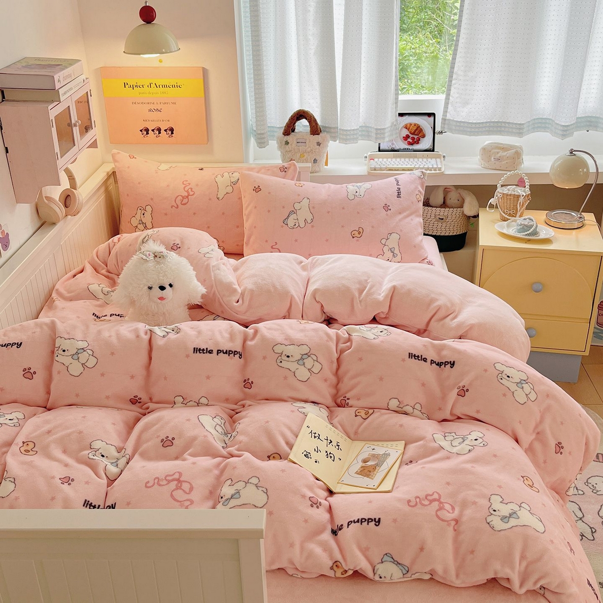 91家纺网 家纺一手货源 找家纺 （总）金爱家 2025新款A类ins小清新少女奶油卡通可爱加厚牛奶绒四件套