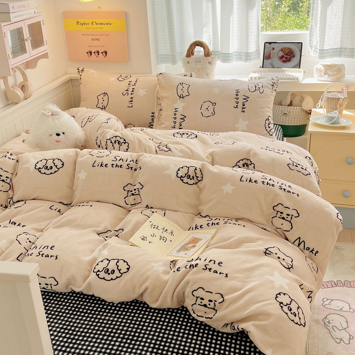 91家纺网 家纺一手货源 找家纺 （总）金爱家 2025新款A类ins小清新少女奶油卡通可爱加厚牛奶绒四件套