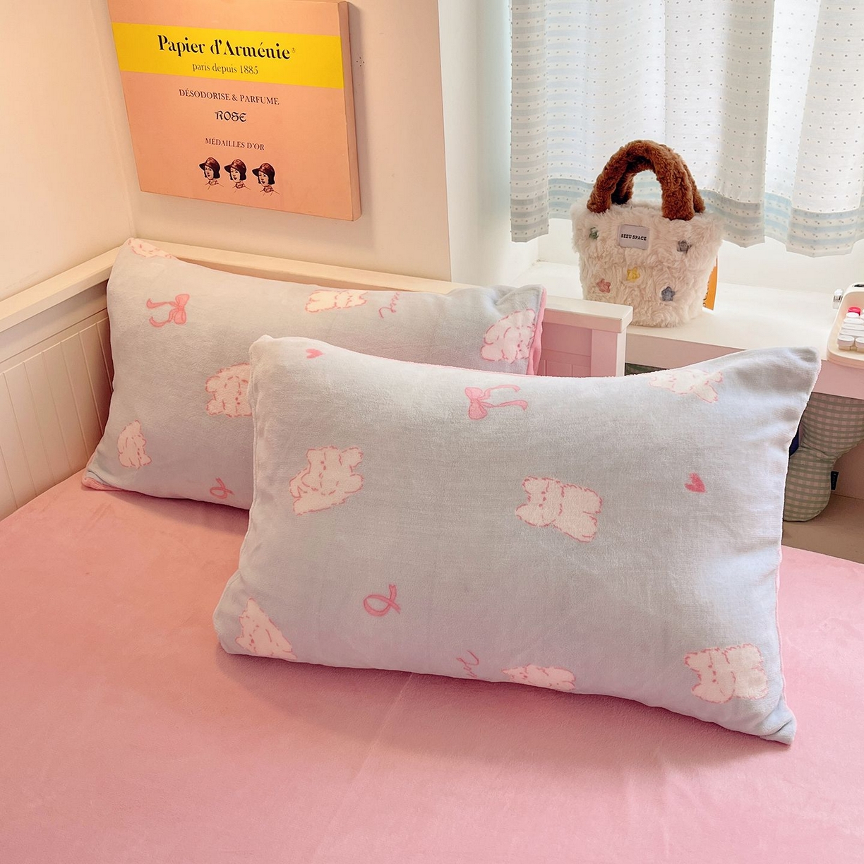 91家纺网 家纺一手货源 找家纺 金爱家 2025新款A类ins小清新少女奶油卡通可爱加厚牛奶绒四件套 绒-蓝甜心猫咪