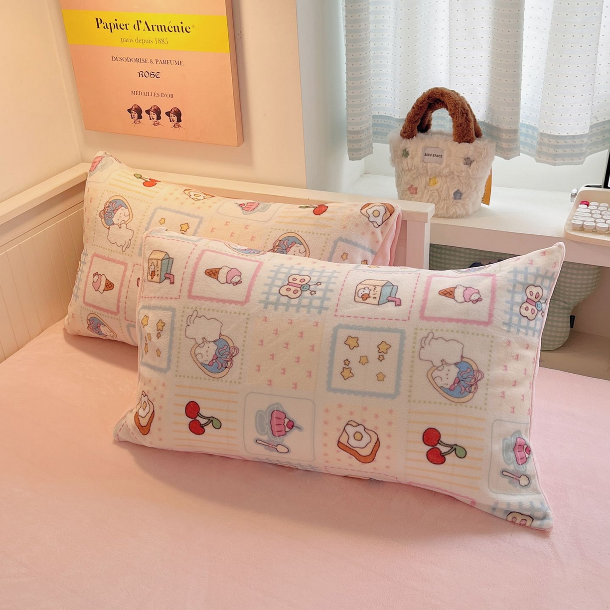 91家纺网 家纺一手货源 找家纺 金爱家 2025新款A类ins小清新少女奶油卡通可爱加厚牛奶绒四件套 绒-糖果屋