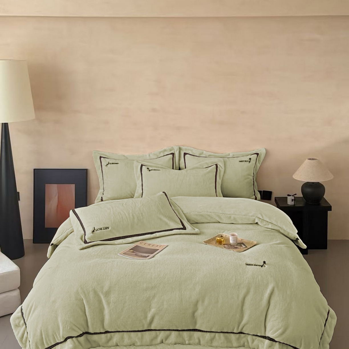 玖玖爱家纺 2025新款380克高克重大兔毛四件套 翡翠绿