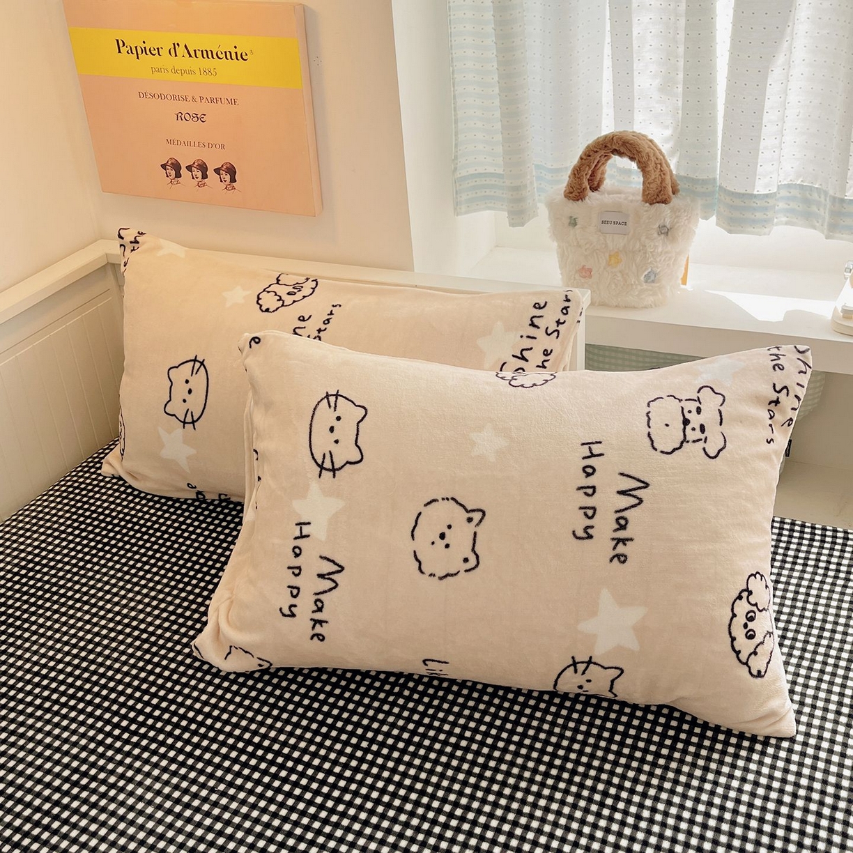 91家纺网 家纺一手货源 找家纺 金爱家 2025新款A类ins小清新少女奶油卡通可爱加厚牛奶绒四件套 绒-小涂鸦