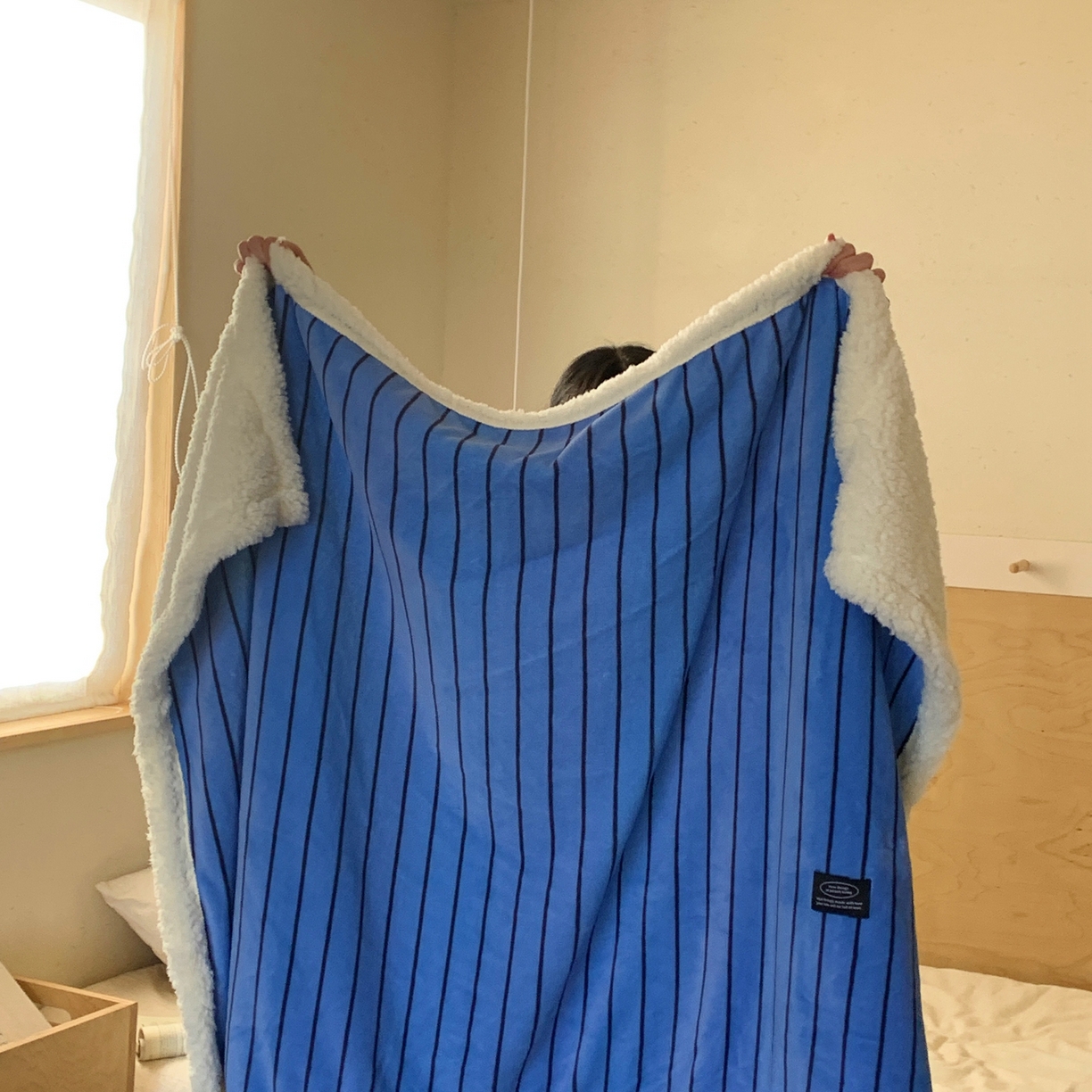 91家纺网 家纺一手货源 找家纺 桃喜 2025秋冬新款牛奶绒羊羔绒毛毯条纹系列 冰岛蓝