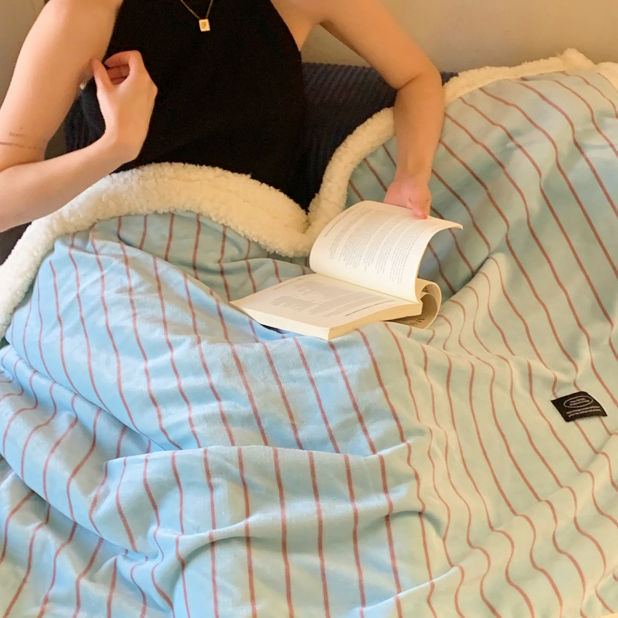 91家纺网 家纺一手货源 找家纺 桃喜 2025秋冬新款牛奶绒羊羔绒毛毯条纹系列 暮光森林