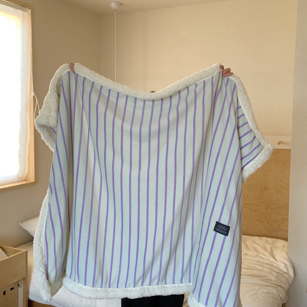 91家纺网 家纺一手货源 找家纺 桃喜 2025秋冬新款牛奶绒羊羔绒毛毯条纹系列 青缇葡萄