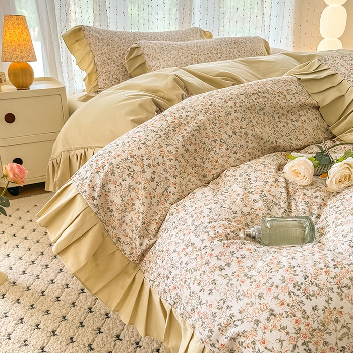 91家纺网 家纺一手货源 找家纺 千朵 2025新款全棉磨毛四件套 浪漫人生米