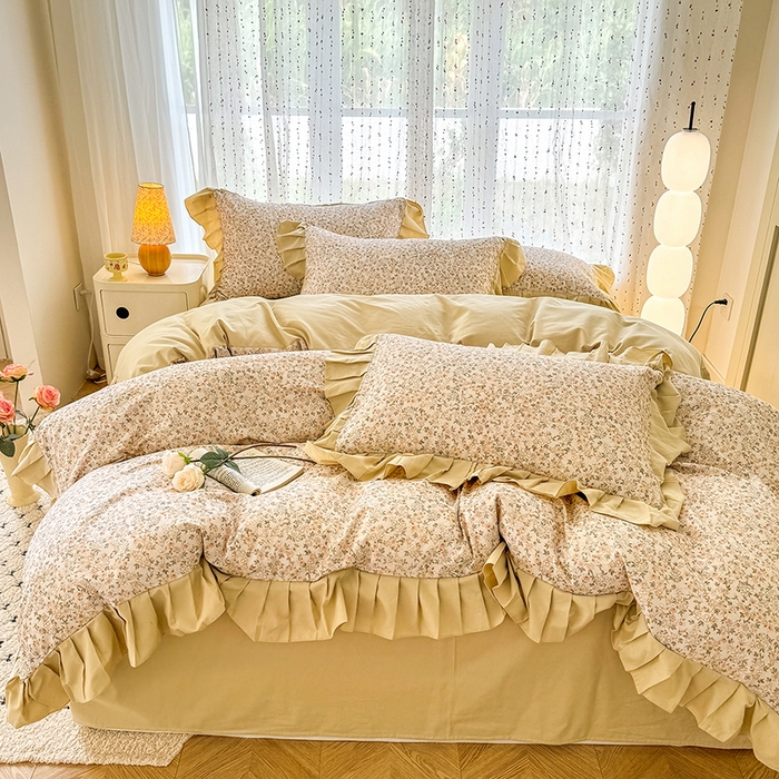 91家纺网 家纺一手货源 找家纺 千朵 2025新款全棉磨毛四件套 浪漫人生米