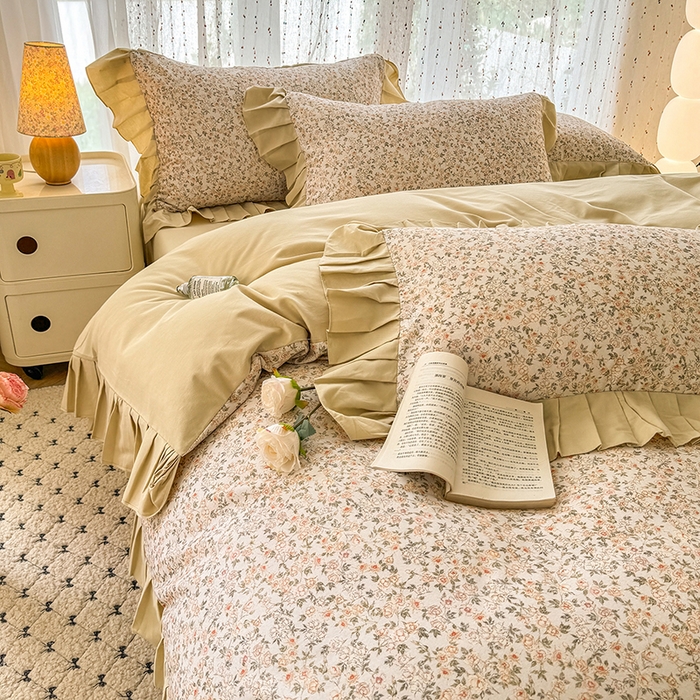 91家纺网 家纺一手货源 找家纺 千朵 2025新款全棉磨毛四件套 浪漫人生米