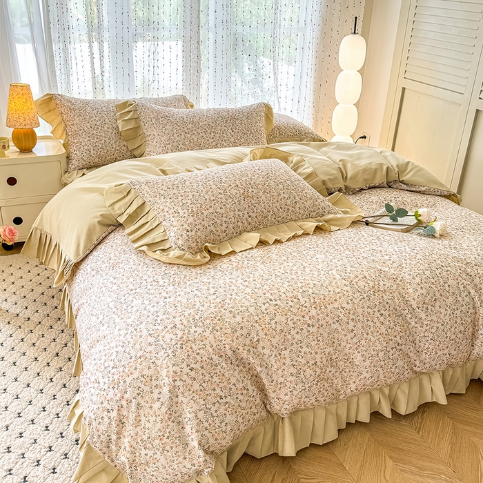 91家纺网 家纺一手货源 找家纺 千朵 2025新款全棉磨毛四件套 浪漫人生米