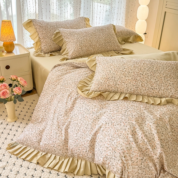 91家纺网 家纺一手货源 找家纺 千朵 2025新款全棉磨毛四件套 浪漫人生米