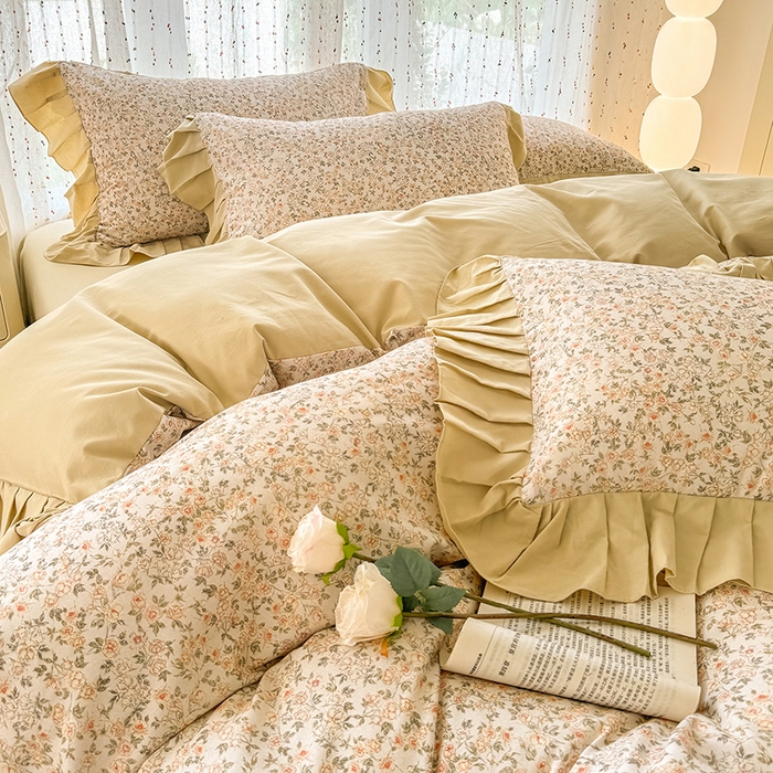 91家纺网 家纺一手货源 找家纺 千朵 2025新款全棉磨毛四件套 浪漫人生米