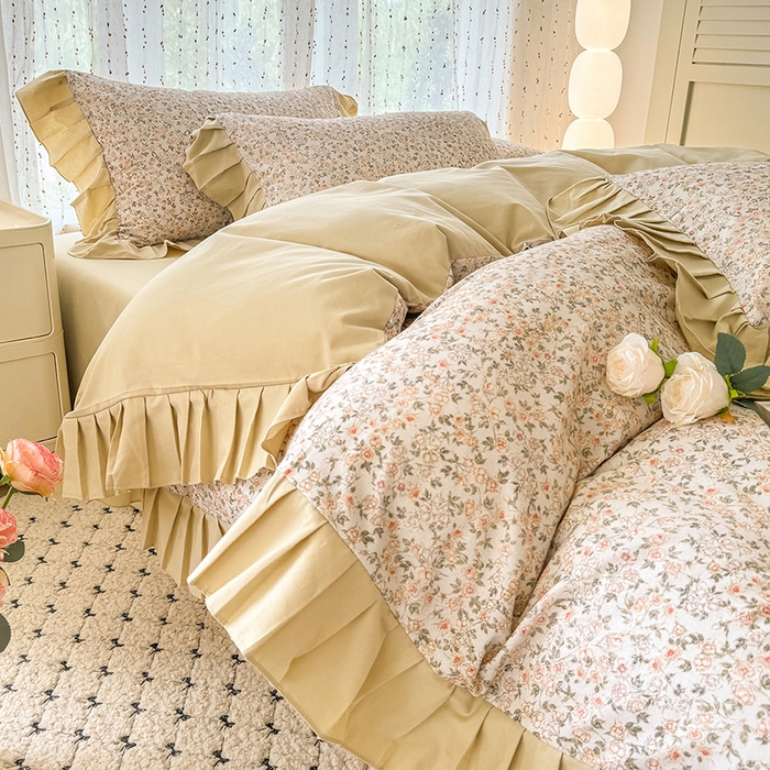 91家纺网 家纺一手货源 找家纺 千朵 2025新款全棉磨毛四件套 浪漫人生米