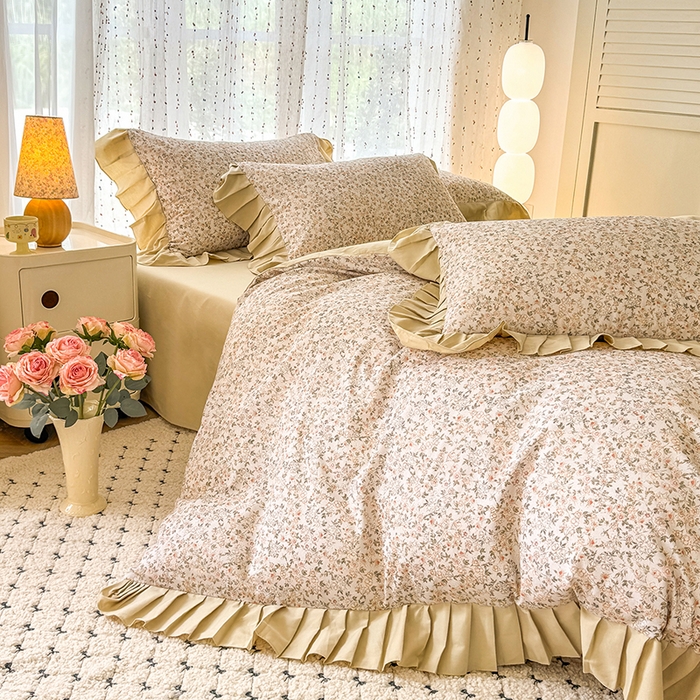 91家纺网 家纺一手货源 找家纺 千朵 2025新款全棉磨毛四件套 浪漫人生米