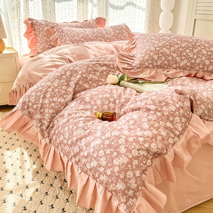 91家纺网 家纺一手货源 找家纺 千朵 2025新款全棉磨毛四件套 香漫豆沙