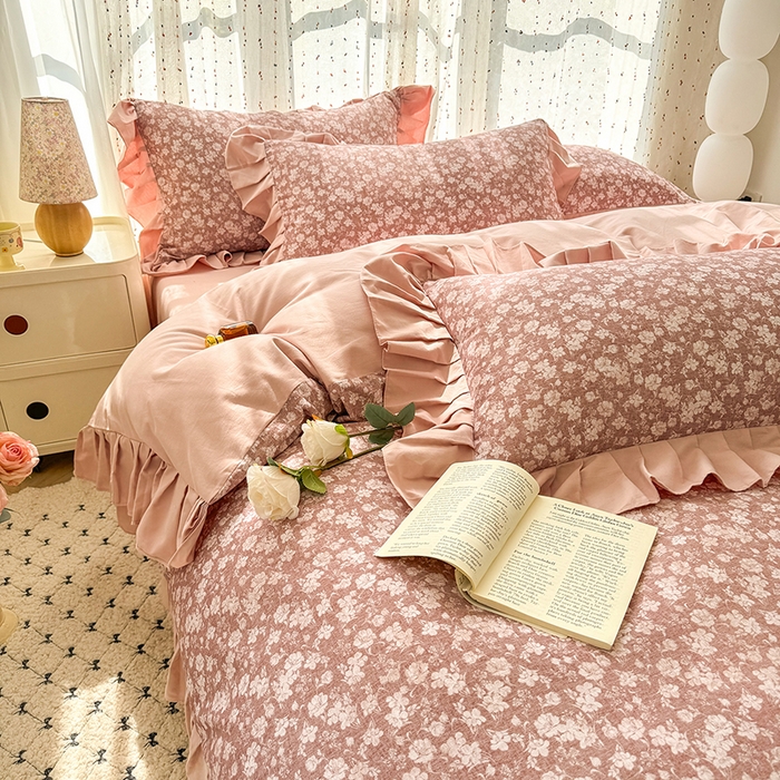 91家纺网 家纺一手货源 找家纺 千朵 2025新款全棉磨毛四件套 香漫豆沙