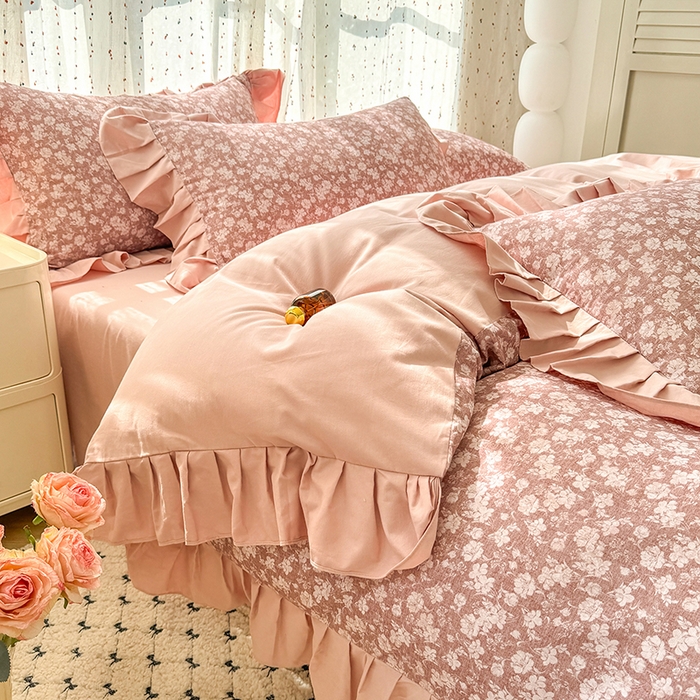 91家纺网 家纺一手货源 找家纺 千朵 2025新款全棉磨毛四件套 香漫豆沙