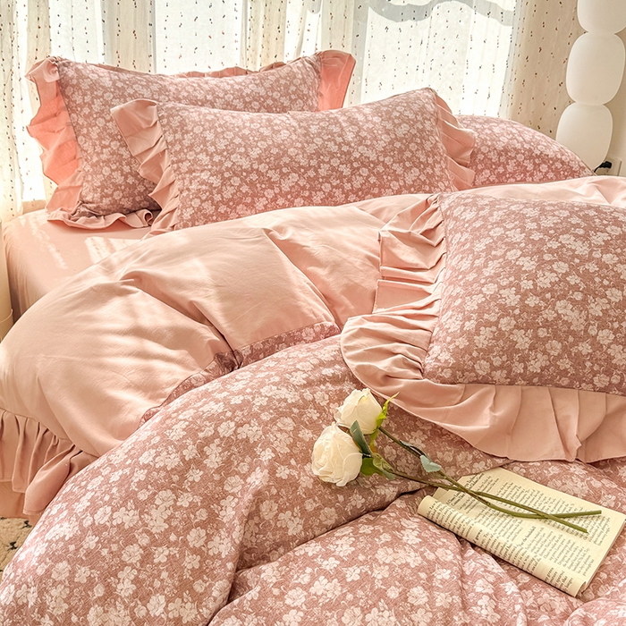 91家纺网 家纺一手货源 找家纺 千朵 2025新款全棉磨毛四件套 香漫豆沙