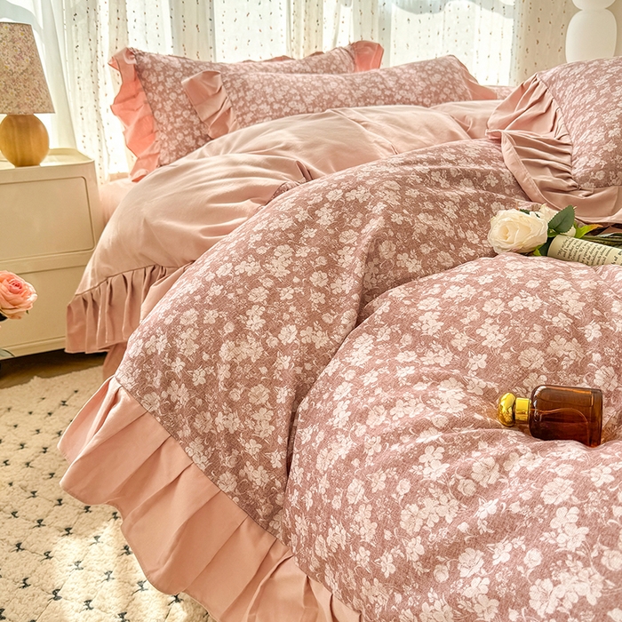 91家纺网 家纺一手货源 找家纺 千朵 2025新款全棉磨毛四件套 香漫豆沙