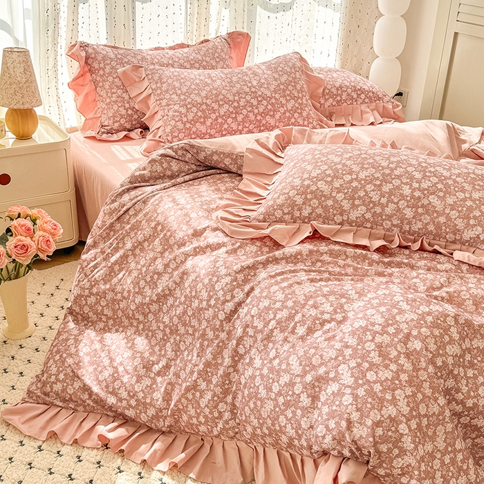 91家纺网 家纺一手货源 找家纺 千朵 2025新款全棉磨毛四件套 香漫豆沙